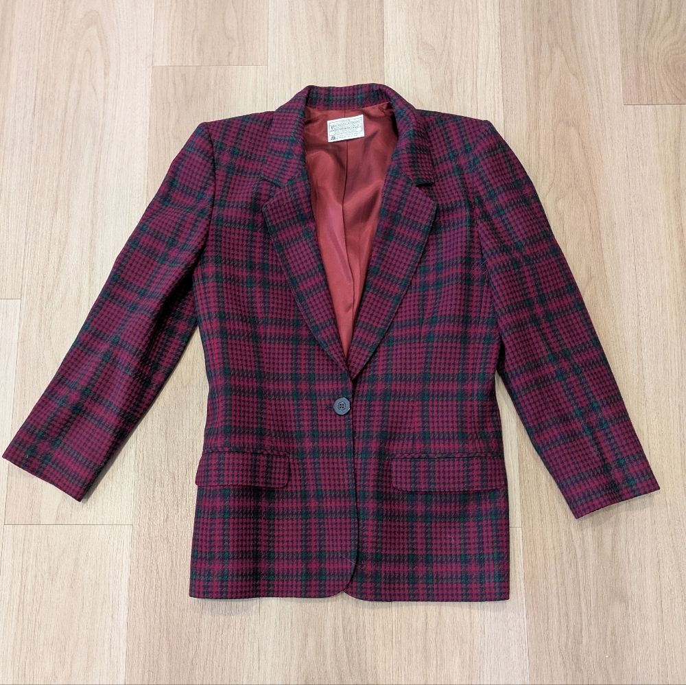 Vintage Mrs. Pendleton Blazer Red And Green Plaid Virgin Wool Size 6